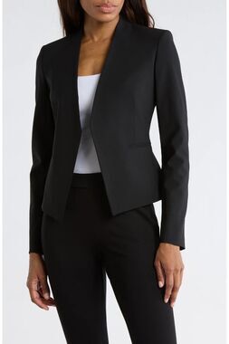 Theory Lanai Open Front Blazer Angled Hem Black 0 Office Siren Capsule Corp Chic